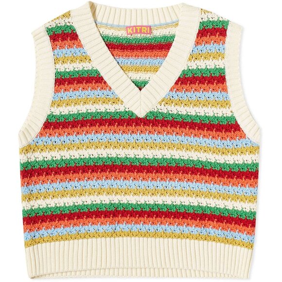 Kitri Winona Multi-Striped Crochet Knit Vest, Large - Picture 1 of 4
